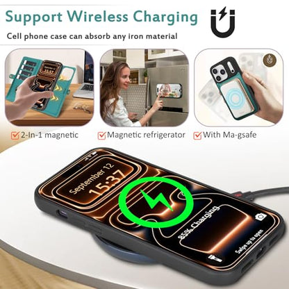 for Wallet Case Compatible with iPhone 17 Pro Max,Multi-Function Detachable 2 in 1 Magnetic iPhone 17 Pro Max Case Wallet,Flip Strap Zipper Card Holder Phone Case with Shoulder Straps (Green) - color: Green, size: iPhone 17 Pro Max