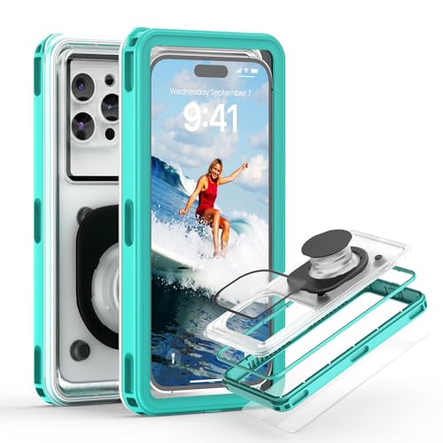 APRUT Waterproof Phone Pouch Case 7.5", 2025 Upgraded IPX8 Waterproof Phone Case for Snorkeling, Universal Fit for iPhone 16 Pro Max 15 14 13, Galaxy S25, Beach Vacation Essentials (Cyan) - color: Cyan