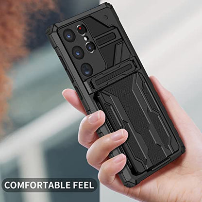 for Samsung Galaxy S23 Ultra Wallet Case with Card Holder, Black | Detachable Card Holder, Built-in Kickstand, with Screen Protectors - Soft 2 Pack, Military Grade, Full Body Shockproof - size: for Galaxy S23 Ultra - 6.8''