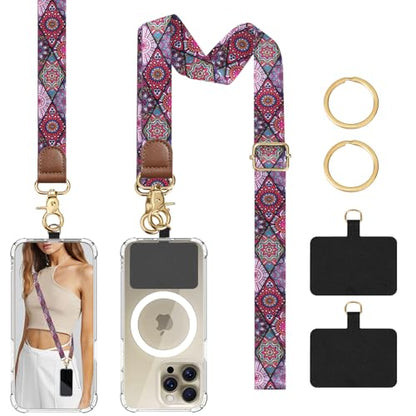 TiMOVO Phone Lanyard Crossbody Wrist Strap, Adjustable Anti-Theft Strap for Smartphone Case - color: Rhombic Datura
