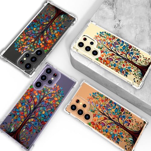 Hungo Galaxy S24 Ultra Case for Women Clear Design Cute,Girly Girls Case Compatible with Samsung Galaxy S24 Ultra Tree with Colorful Leaves Autumn - color: Autumn Tree