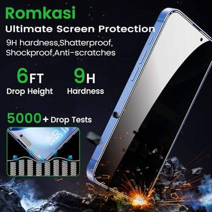 Romkasi 4 Pack Privacy Screen Protector for iPhone 16 Plus 6.7 Inch with 4 Pack Camera Lens Protector, Anti Spy Tempered Glass Film, Anti-Scratch, Touch Sensitive, Case Friendly - color: iPhone 16 Plus