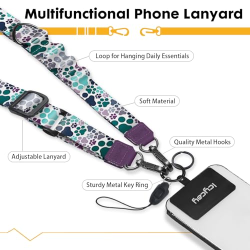 Icycay Phone Lanyard Crossbody Strap Neck Adjustable Teacher Women Dog Paw - color: Dog Paw