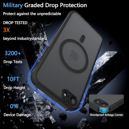 for iPhone SE 3rd & 2nd Gen & 8/7 Case [Compatible with Magsafe] Translucent Matte Phone Cover, [10 FT Military Grade Drop Protection] Slim Durable (Black Magnetic, iPhone SE2/SE3/8/7) - color: Black Magnetic, size: iPhone SE2/SE3/8/7