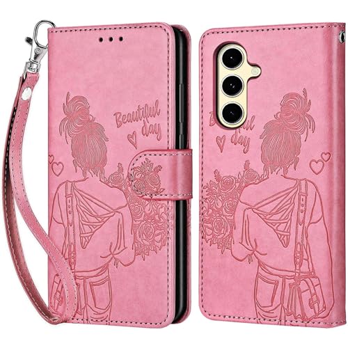 for Samsung Galaxy S24 FE Wallet case, Pink-Girl | 3 Card Holders, Kickstand, Shockproof TPU Shell, PU Leather, Magnetic Closure, Protective Flip Folio Cover, Women - color: 1