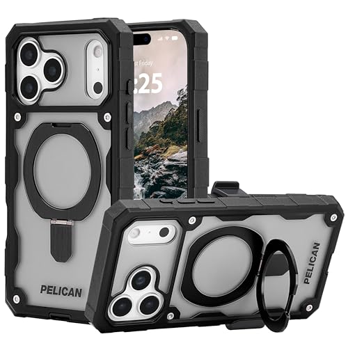 Pelican Shield iPhone 17 Pro Max Case - Rugged MagSafe Phone Case - Smoke | Magnetic Phone Case w/24ft Military Grade Drop Protection - Phone Cover w/ Belt Clip Holster Kickstand for iPhone 17 Pro Max - color: Smoke - Pro Max, style: iPhone 17 Pro Max