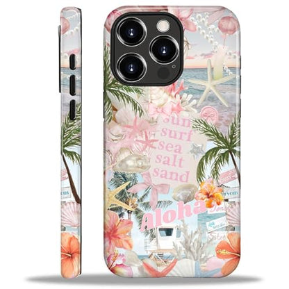 Case for iPhone 16 Pro, Cute Phone Case, Aloha Summer Collage | Hybrid 2-Layer Phone Cover，Military-Grade Protection Durable Shockproof Anti-Scratch Cases - color: Pink Aloha Summer Collage, size: Iphone 16 Pro