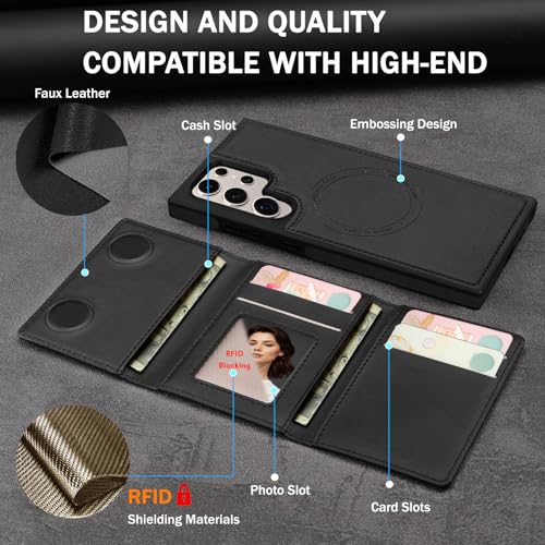 for Samsung Galaxy S24 Ultra Wallet Case, 2-in-1 Detachable Magnetic Wallet Case, Card Holder RFID Blocking, Fashionable Faux Leather Card Slot & Folding Design (Black) - color: Black, size: Samsung Galaxy S24 Ultra