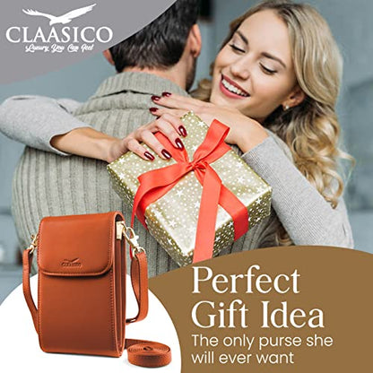 Classico Small Crossbody Phone Purse for Women - Crossbody Bag Wallet for Phone, Cards, Accessories - color: Tan