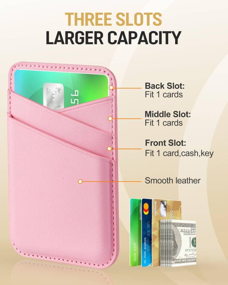 Senose wallet for phone, Phone Card Holder for Phone Case, Leather Credit Card Sticky Wallet 3 Pockets Back of Phone, Compatible for iPhone, Android, Samsung - Pink, 1 Pack - color: Pink-1Pack