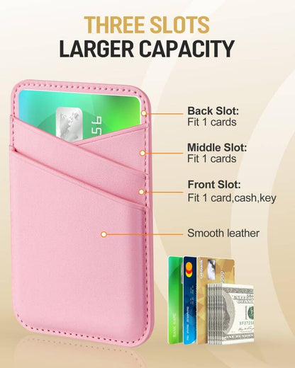Senose wallet for phone, Phone Card Holder for Phone Case, Leather Credit Card Sticky Wallet 3 Pockets Back of Phone, Compatible for iPhone, Android, Samsung - Pink, 1 Pack - color: Pink-1Pack