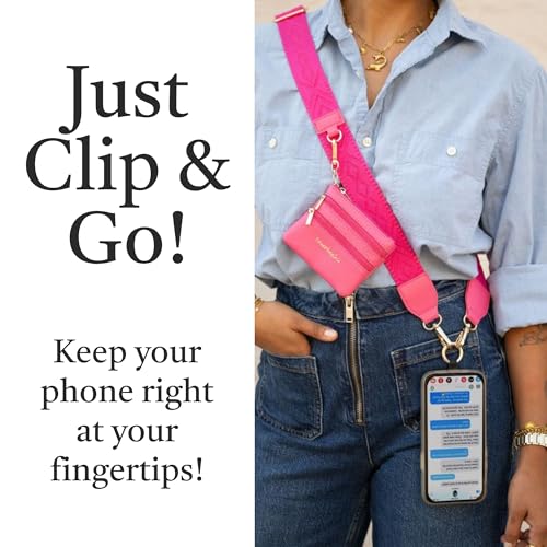 Save the Girls Clip & Go Phone Lanyard with Wallet Pouch, Classic Magenta - color: Magenta