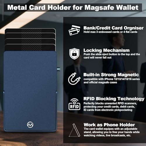 Magnetic Phone Wallet with Adjustable Stand,Pop up Phone Card Holder Quick Access to Bank/Credit Cards, 3.93 * 2.96 * 0.31 Inches Compact Metal Case with RFID Blocking Protection (Royal Blue) - color: Royal Blue