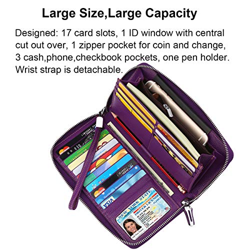 Small Compact Women Wallet RFID Blocking Genuine Leather Bifold Purse with ID Windows - color: 1- Pebbled Purple, size: one size