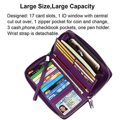 Small Compact Women Wallet RFID Blocking Genuine Leather Bifold Purse with ID Windows - color: 1- Pebbled Purple, size: one size