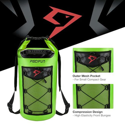 Piscifun Dry Bag, Waterproof Floating Backpack 10L/20L/30L/40L | Waterproof Phone Case, Adjustable shoulder straps, Roll-top closure keeps gear dry, Ideal for Boating, Kayaking, Fishing - color: Light Green, style: 10l