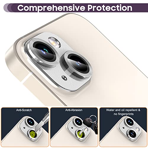 Suoman for iPhone 14 6.1 inch/iPhone 14 Plus 6.7 inch Camera Lens Protector, 9H Tempered Glass Film, [Does not Affect Night Shots] Metal Lens Protective Cover - Silver - color: Silver