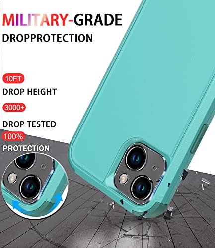 Diverbox for iPhone 14 Case [Shockproof] [Dropproof] [Tempered Glass Screen + Camera Lens Protector],Heavy Duty Protection Phone Case Cover for Apple iPhone 14 (Teal) - color: Teal-3in1