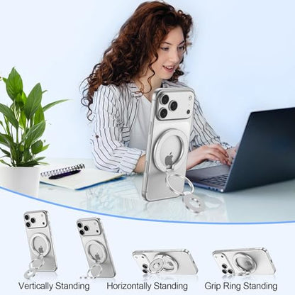 Magnetic Phone Grip Stand for iPhone Air/17/17 Pro/16 Pro Max Ring Holder - color: silver