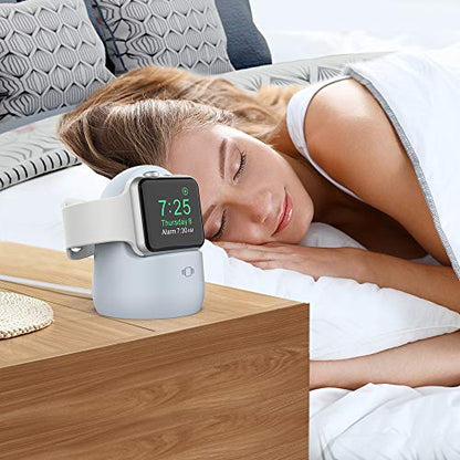 AhaStyle iWatch Stand Silicone Charging Dock Holder Accessories for Apple Watch Series 8/Ultra/SE2/7/6/SE/5/4/3/2/1(49/45/44/42/41/40/38mm), Supports Nightstand Mode【Adapters NOT Included】(Light Blue) - color: Light Blue