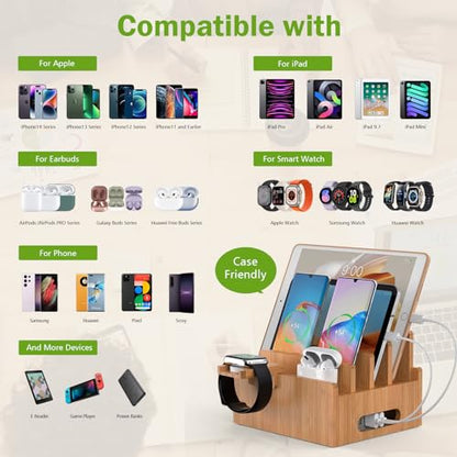 Pezin & Hulin Bamboo Charging Stand with Pack 5 Cables-Natural Bamboo - color: Without Charger