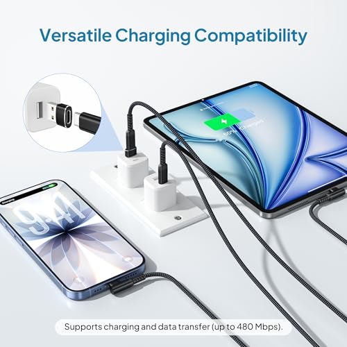 Elebase for Google Pixel 9 8 USBC Charger Cable 6.6FT with USB Adapter - color: Angled-Black, size: 6.6 FT