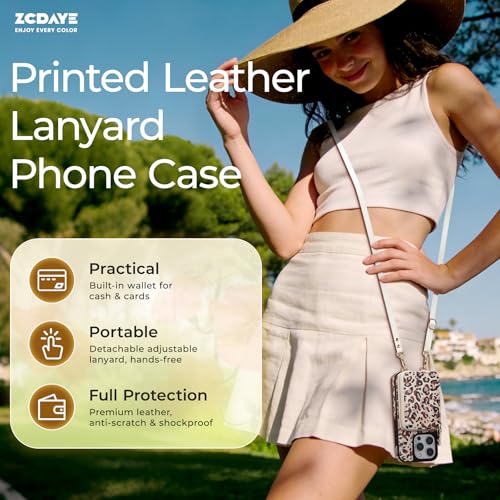 ZCDAYE Zipper Crossbody Wallet Case for iPhone 13 Pro Max, Leopard Print | Flip Folio PU Leather, Practical Card Holder, Adjustable Lanyard Strap, RFID Blocking, Retro Leopard Girly Phone Case - color: Leopard print, size: iPhone 13 Pro Max