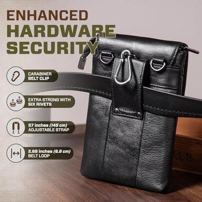 Genuine Leather Small Crossbody Bag for Men Women, Cellphone Belt Pouch Bag, Travel Passport Wallet, Shoulder Holster (Black) - color: Black