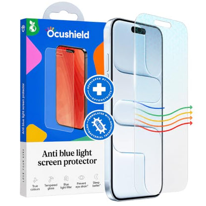 Ocushield Anti Blue Light Tempered Glass Screen Protector of iPhone 17 Air (6.5") – Blocks Blue Light, Prevents Eye Strain & Helps You Sleep Better, 9H Hardness & Case Friendly - size: iPhone 17 Air (6.5")