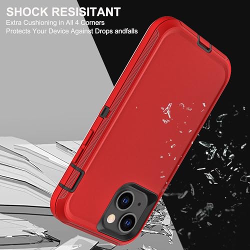 YKHJKLEC for iPhone 15 Case, Military Grade 3 in 1 Heavy Duty Shockproof/Drop Proof/Dust Proof Case with 2Pcs Tempered Glass Screen Protector (Red/Black) - color: Red/Black