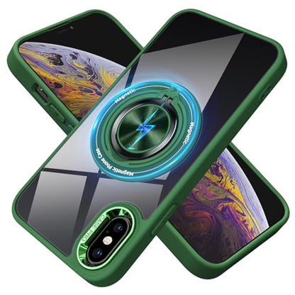 for iPhone Xs Case and iPhone X Case Compatible with Magnetic | With Ring Holder,Transparent Hard PC,Rotated Ring Holder Kickstand Phone Case 5.8in,Green JUS12-39 - color: Green