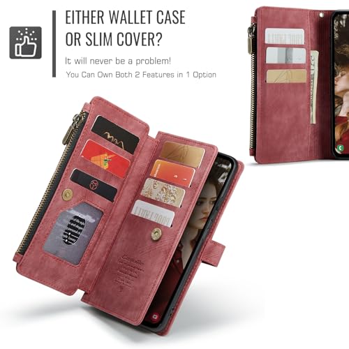 Samsung Galaxy S24 FE 5G Wallet Case with Card Holder Kickstand Magnetic Zipper Pocket Lanyard Strap Wristlet,Leather Flip Case Wallet for Samsung Galaxy S24 FE 6.7 Inch(Red) - color: Red, size: S24 FE 5G 6.7 Inch