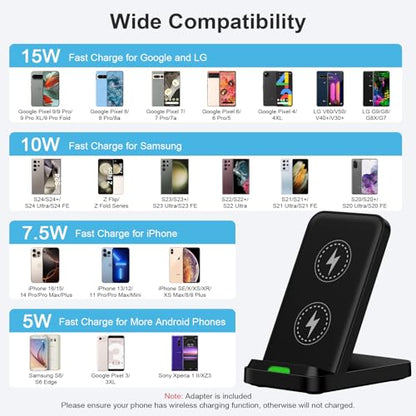 Wireless Charger Stand for Moto G Stylus 5G 2026/2025/2024, Moto Edge/Razr - color: Black