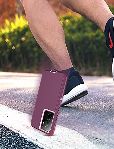 MXX Case Compatible with Galaxy S21 Ultra Case, 3-Layer Super Full Heavy Duty Body Bumper Cover/Shock Protection/Dust Proof, Designed for Samsung Galaxy S21 Ultra 5G 6.8 Inch 2021 (Plum) - color: Plum