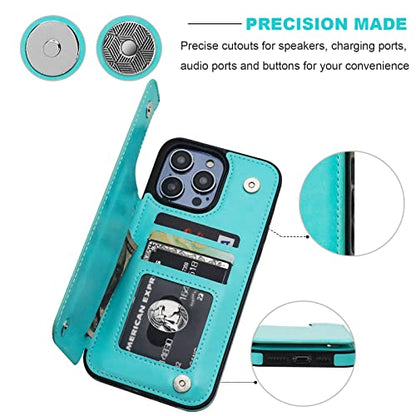 ONETOP for iPhone 14 Pro Max Wallet Case with Credit Card Holder,LightBlue | Kickstand,ID/Cash Holder,Case Wallet with Card Slots,Double Magnetic Clasp,Durable PU Leather Shockproof Cover for Women Men - color: Light Blue