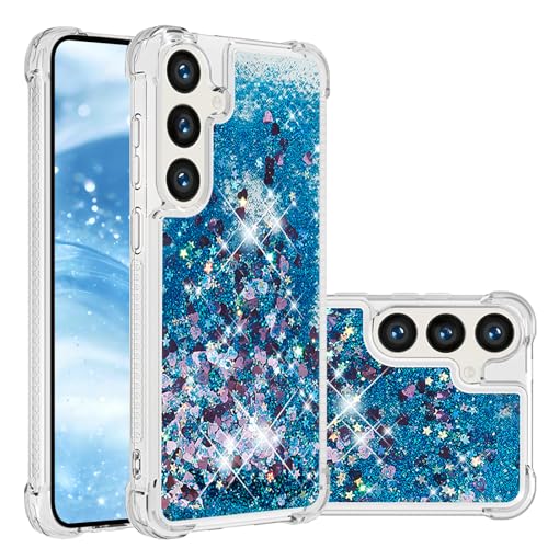 LEMAXELERS for Samsung Galaxy S26 Bling Glitter Case. YBL Blue | Cute Floating Quicksand Shockproof Protective, Sparkle Soft TPU for Women Girls Phone Cover for Galaxy S26 - color: Love-5, size: S26