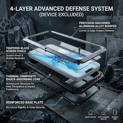 for iPhone 13 Case, 360 Full Body Protective Cover Heavy Duty Shockproof Tough Armour Aluminum Metal Case with Silicone Built-in Screen Protector for Apple iPhone 13 6.1 Inch - Black - color: Black