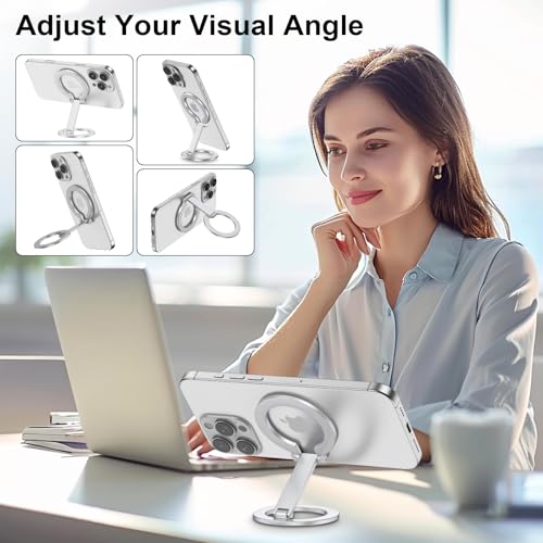 Double Magnetic Phone Grip Holder for MagSafe, Portable Phone Stand - color: Silver2