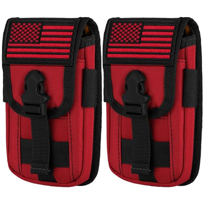 2 Pack Tactical Phone Holster Pouch, Smartphone Pouch Case Molle Attachment Belt Holder for 4.7"-6.9" Phone with US Flag Patch for iPhone 18 Pro Max/17/16/15/14 Pro Max - color: Red