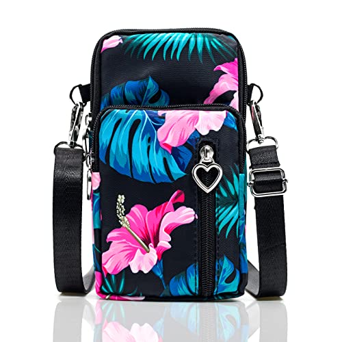 BIAOTIE Lightweight Small Crossbody bags Cell Phone Purses Travel Pouch Shoulder Bag for Women - color: Black Pink Flower