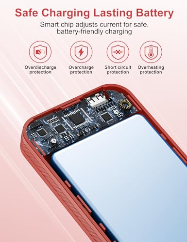 citicr Portable Charger 10000mAh PD20W w/Built-in Cables & Wall Plug Red - color: Red
