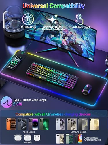 Mouse Pad with 15W Wireless Charging, RGB Gaming Desk Mat, 31.5"x11.8" - color: Rgb Left-touch Control-31.5"x11.8"