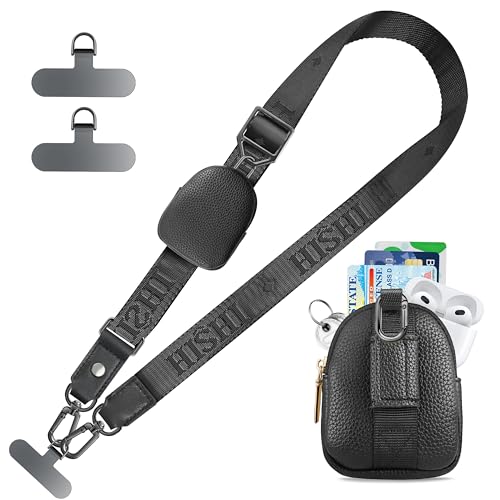 UKON Adjustable Phone Lanyard Crossbody Strap With Wallet Clip-and-Go Strap with Zippered Pouch Widened Phone String for iPhone Hands-Free for Travelling Concerts - color: Dark Black