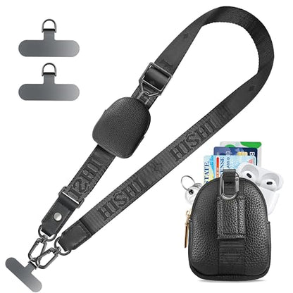 UKON Adjustable Phone Lanyard Crossbody Strap With Wallet Clip-and-Go Strap with Zippered Pouch Widened Phone String for iPhone Hands-Free for Travelling Concerts - color: Dark Black