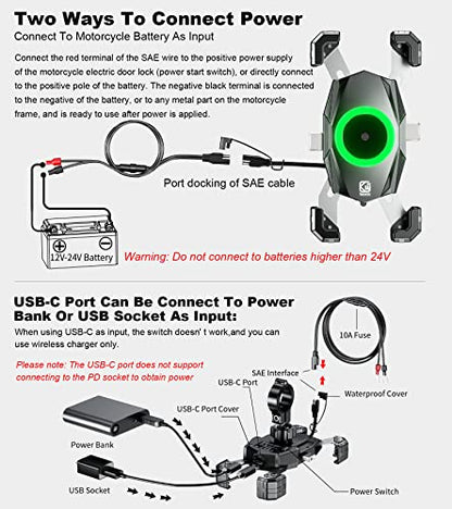 Kewig Motorcycle Phone Mount Qi 15W Wireless & USB C 20W Fast Charging Port