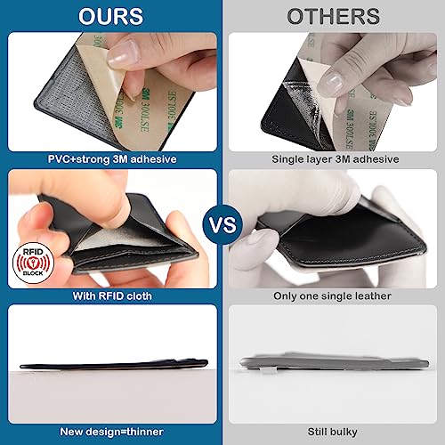 2Pack Phone Wallet,Leather Phone Card Holder Adhesive Stick On Credit Card Pocket for Back of Phone Case iPhone and Android-Black - color: Black V,Black V