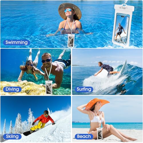 2 Pack IPX8 Waterproof Phone Pouch for iPhone 16/15/14/13 Pro Max Plus (7.2 Inch) - Swimming, Diving, Snorkeling, Snowproof - Touchscreen Friendly Underwater Photography Dry Bag (White&Blue) - color: White&Blue