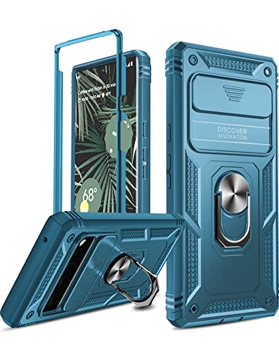 LeYi for Pixel 6 Pro Case, Google Pixel 6 Pro with Slide Camera Cover, 360 Full Body Military-Grade Phone Case with Magnetic Kickstand, Sea Blue - color: Sea Blue