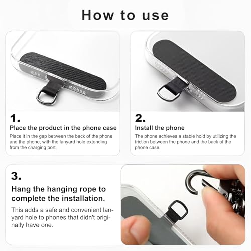 Phone Tether Tab, 4 Pack Universal Phone Lanyard Patch Non-Adhesive Insert with Metal Clip for Phone Case, iPhone - color: Pink