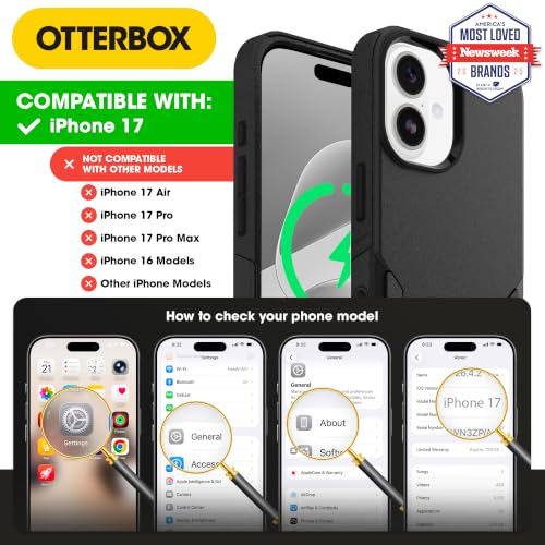 OtterBox iPhone 17 – Commuter Series Slim MagSafe Case - Black | 3X MIL Drop Protection - Dual-Layer - Pocket-Friendly - Camera Control - Raised Edges - Port Covers - Non-Retail Packaging - color: Black